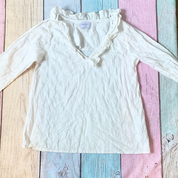 White Long Sleeve V-Neck Top with Ruffle Detail - Picture 2 of 9